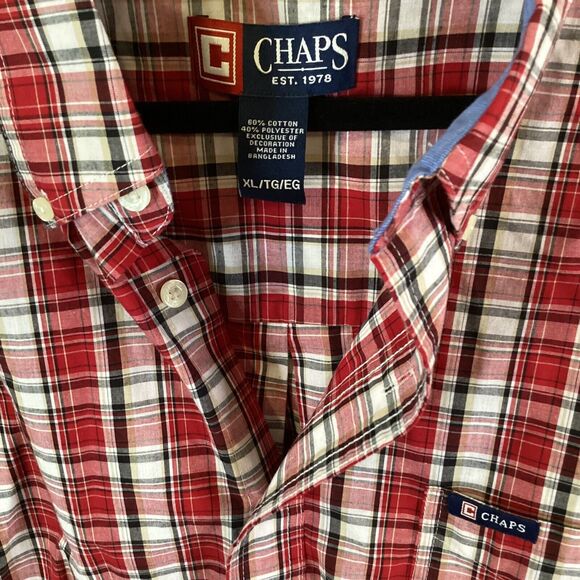 Chaps Men Easy care Long Sleeve Classic Button Down Casual Shirt  Xl Red - Picture 4 of 8
